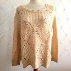SALE! Cozy Knit Cream Sweater / Creamy Beige / Roomy and Soft / Size XL